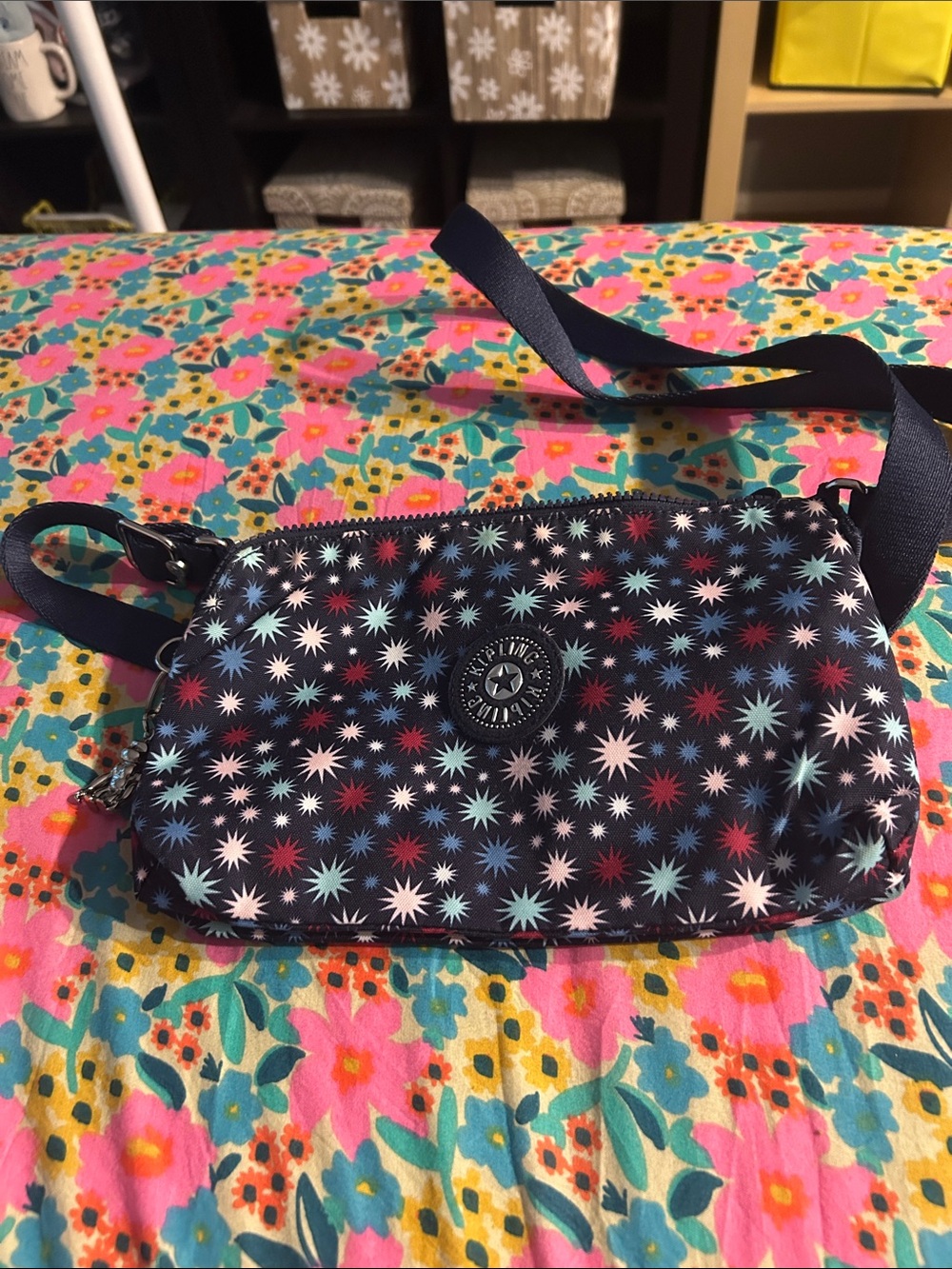 Kipling Navy Crossbody with Multicolor Starburst Print
